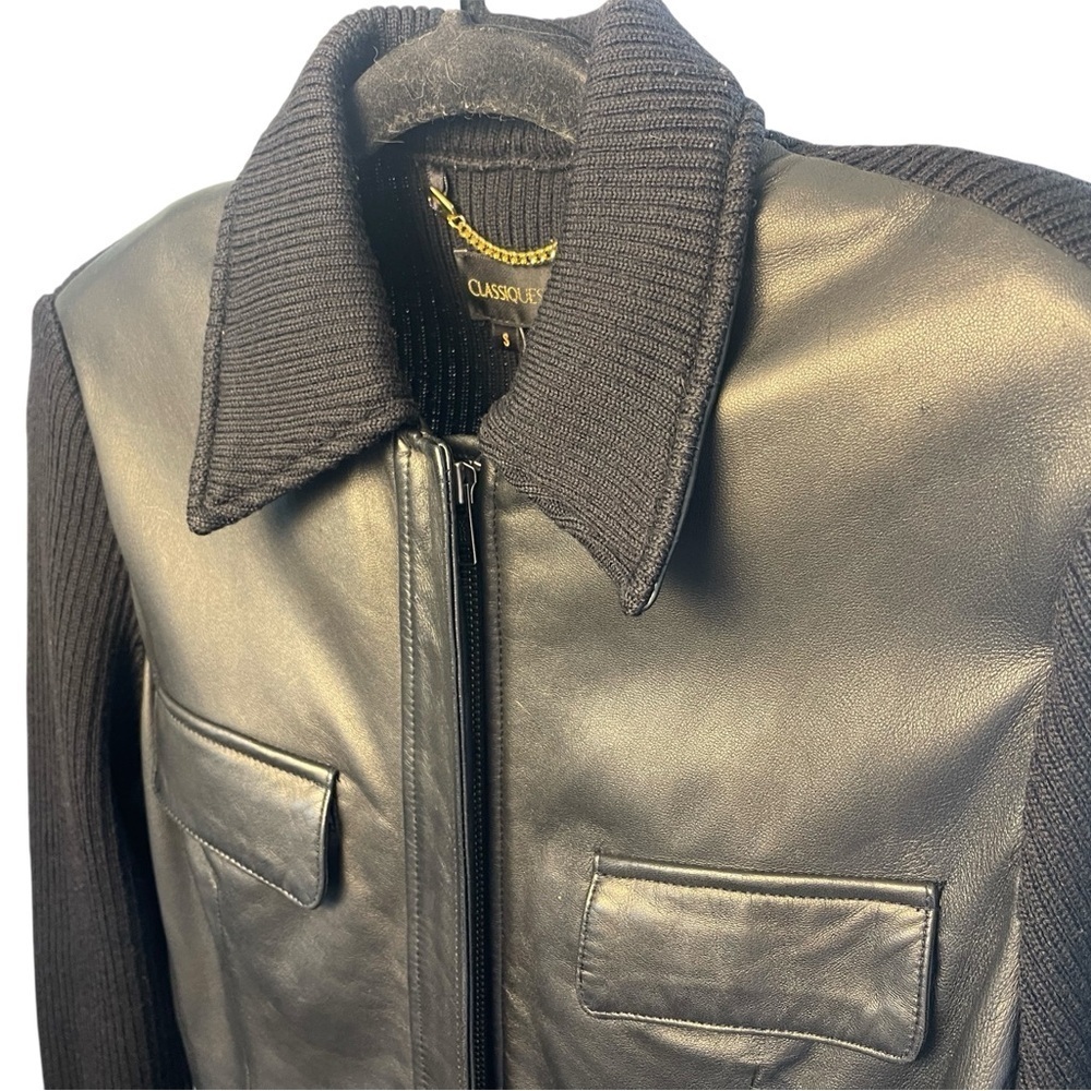 Nordstrom Classiques Entier Black Leather & Merino Wool Jacket, Minimalist, S - Picture 4 of 9